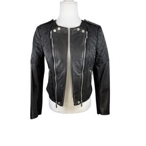 BCBGMAXAZRIA Logan Lamb Leather Quilted Moto Jacket Small